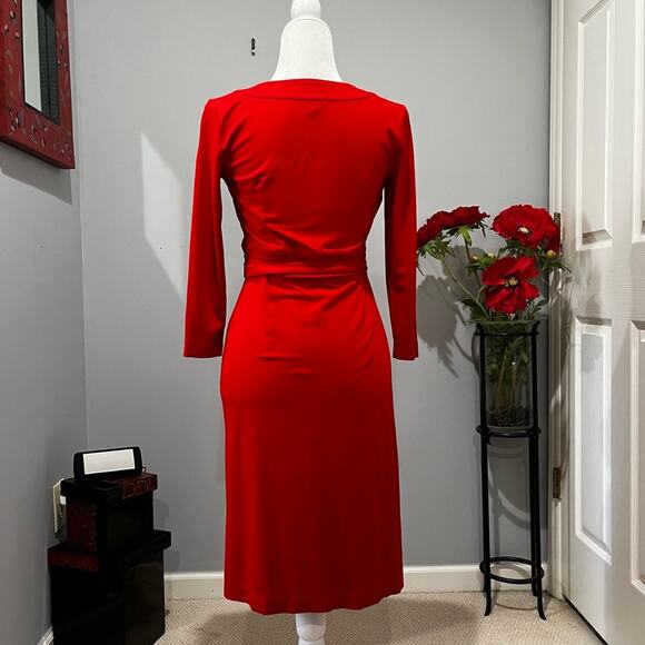 NEW Ann Taylor Modal Classic Fit Flare A-line V-Neck Belted Wrap Midi Dress 0 - Picture 5 of 16